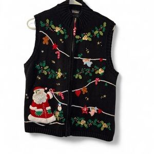 Studio Festive Black Zip-Up Sweater Vest
